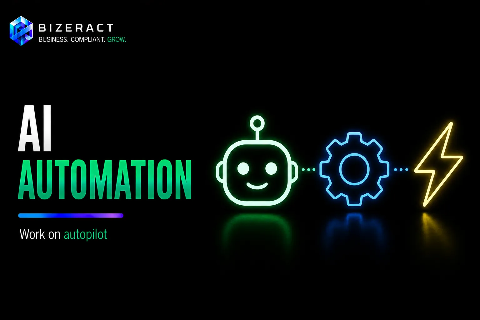 AI automation visual showing bot workflow gear and lightning automation for business tasks