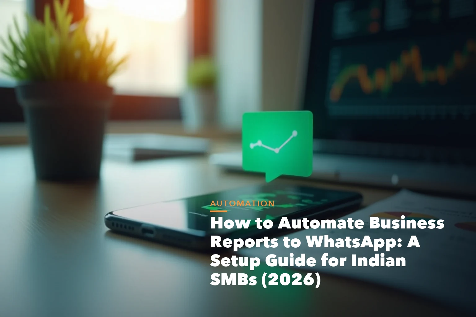Automated business reports to WhatsApp visual showing revenue leads cash position and scheduled alerts
