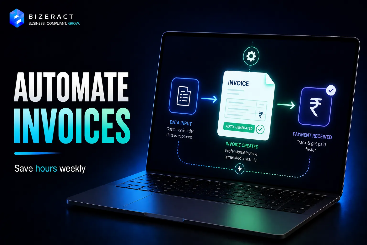 Automate invoice generation visual connecting data input invoice creation payment and accounting