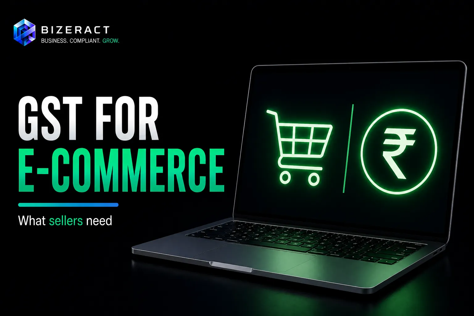 GST for e-commerce sellers visual with online cart rupee symbol and seller compliance