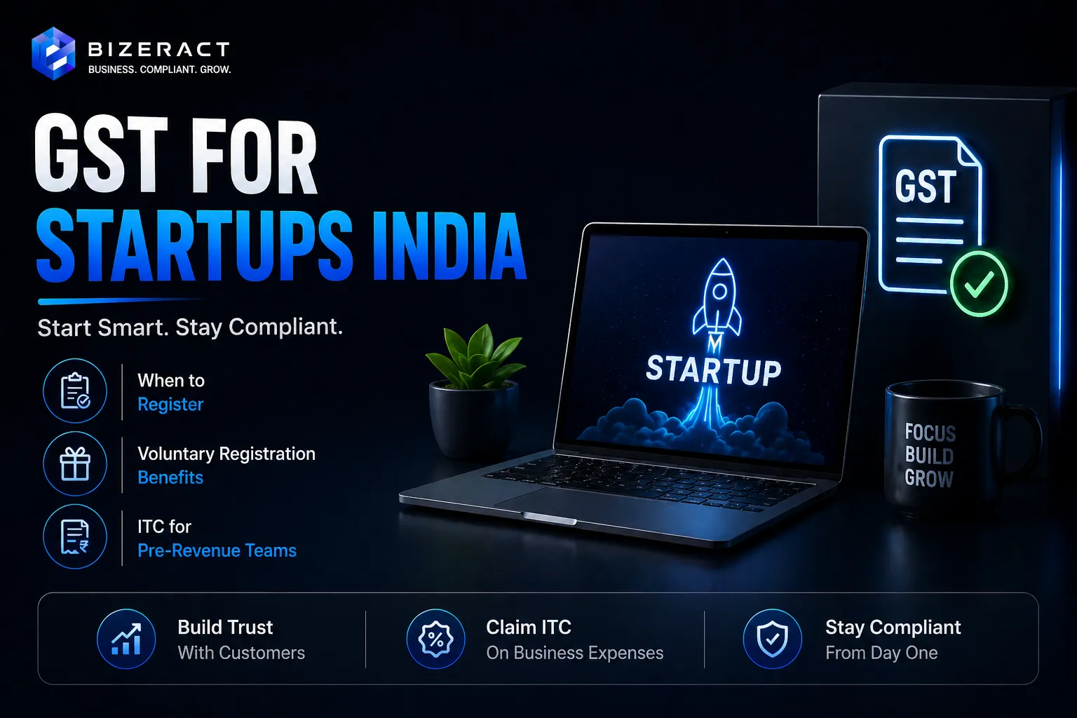 GST registration for startups in India with GST certificate laptop and launch checklist