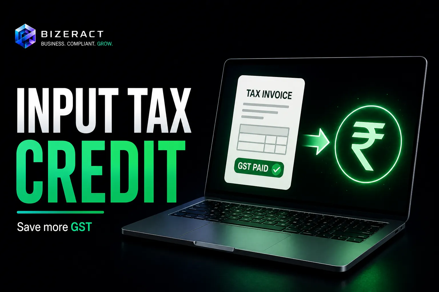 Input tax credit guide visual showing GST paid tax invoice and rupee credit flow