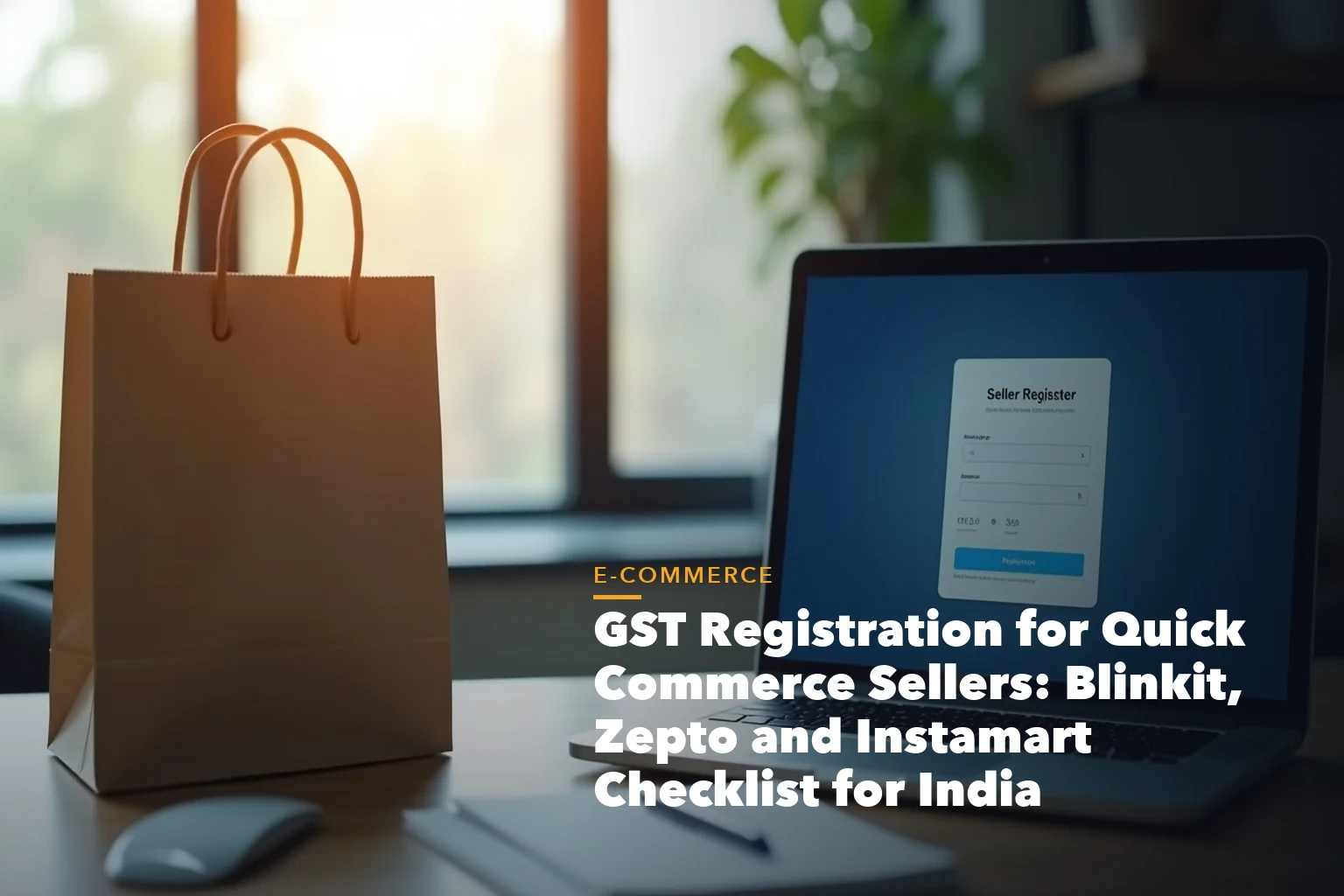 D2C seller GST registration illustration with storefront and tax records for GST Registration for Quick Commerce Sellers