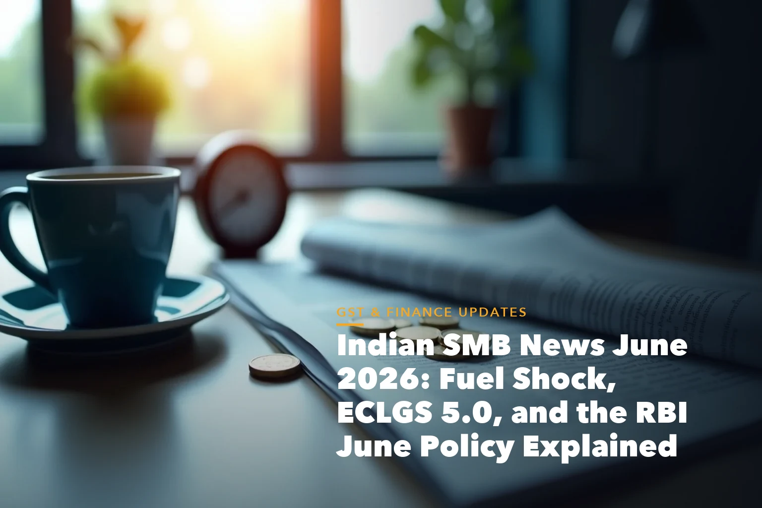 Business guide visual with process steps and compliance records for Indian SMB News June 2026 Fuel Shock, ECLGS