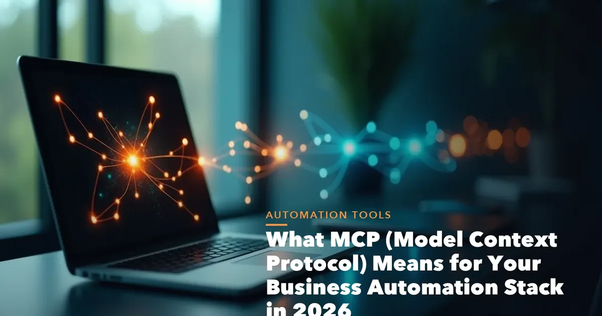 Business guide visual with process steps and compliance records for What MCP Means for Your Business Automation