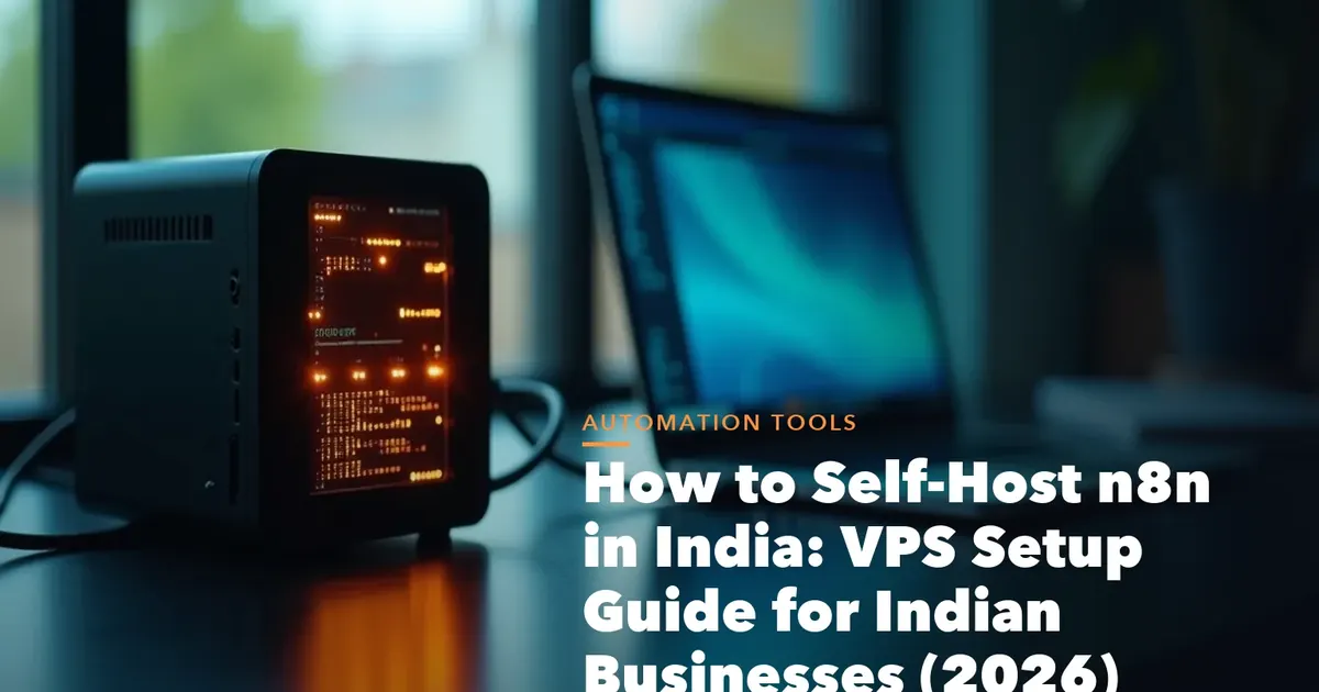 Self-hosted n8n India setup visual showing VPS Docker SSL backups and workflow automation server