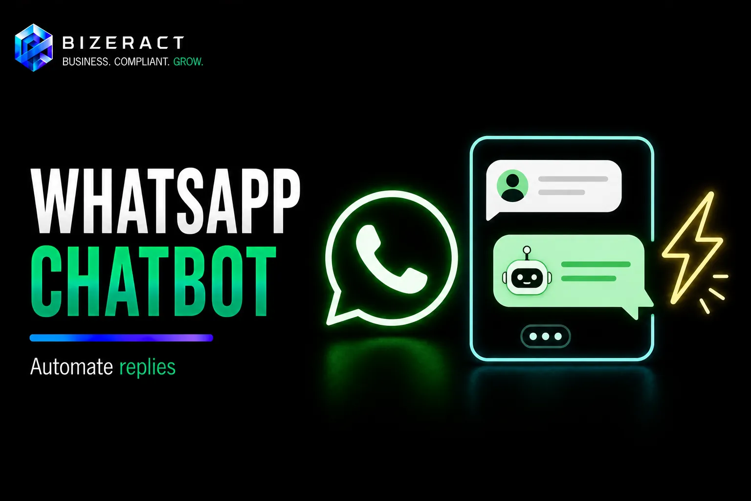 WhatsApp chatbot visual showing automated replies business chat flow and messaging automation