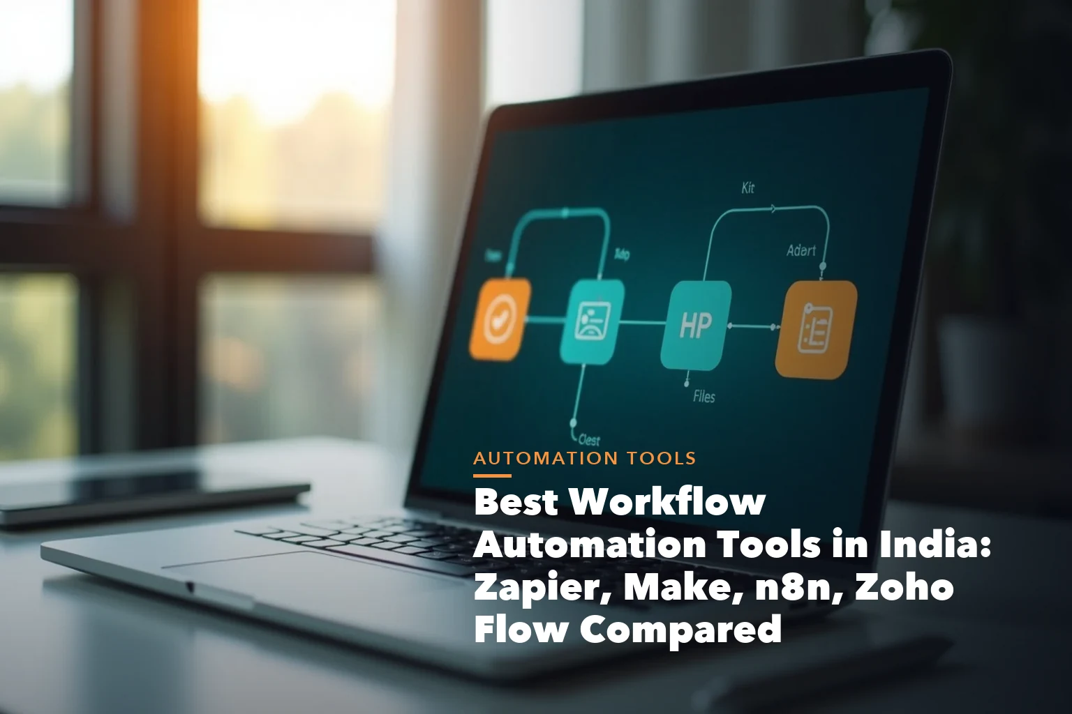 Workflow automation tools comparison visual for Zapier Make n8n Zoho Flow and WhatsApp automation